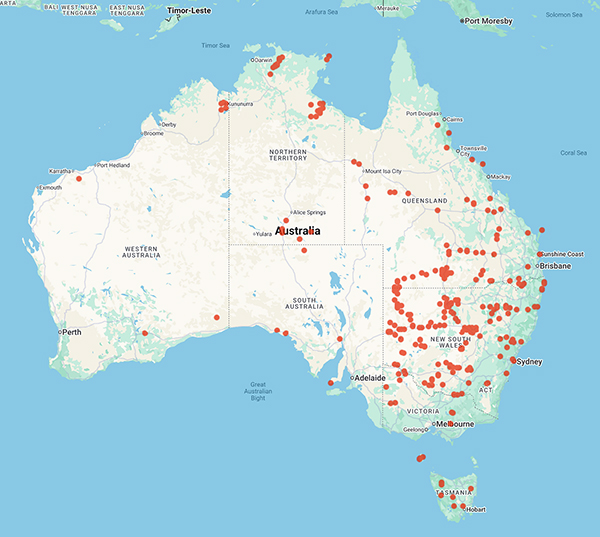 collecting locality map for 'Key, K.H.L.'
