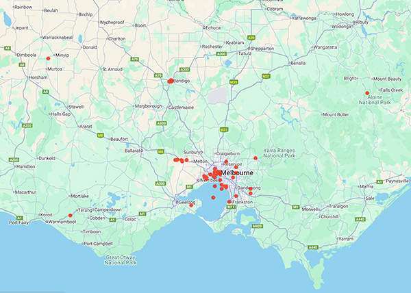 collecting locality map for 'Tovey, J.R.'